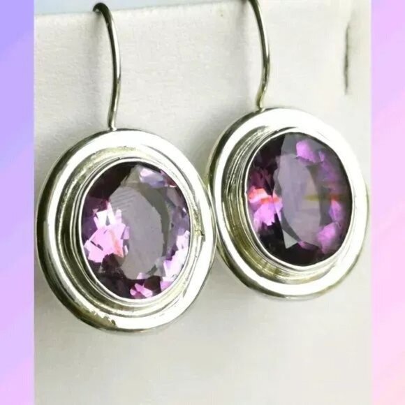 Nwt Sterling Silver oval cut  amethyst drop earrings - Picture 2 of 8